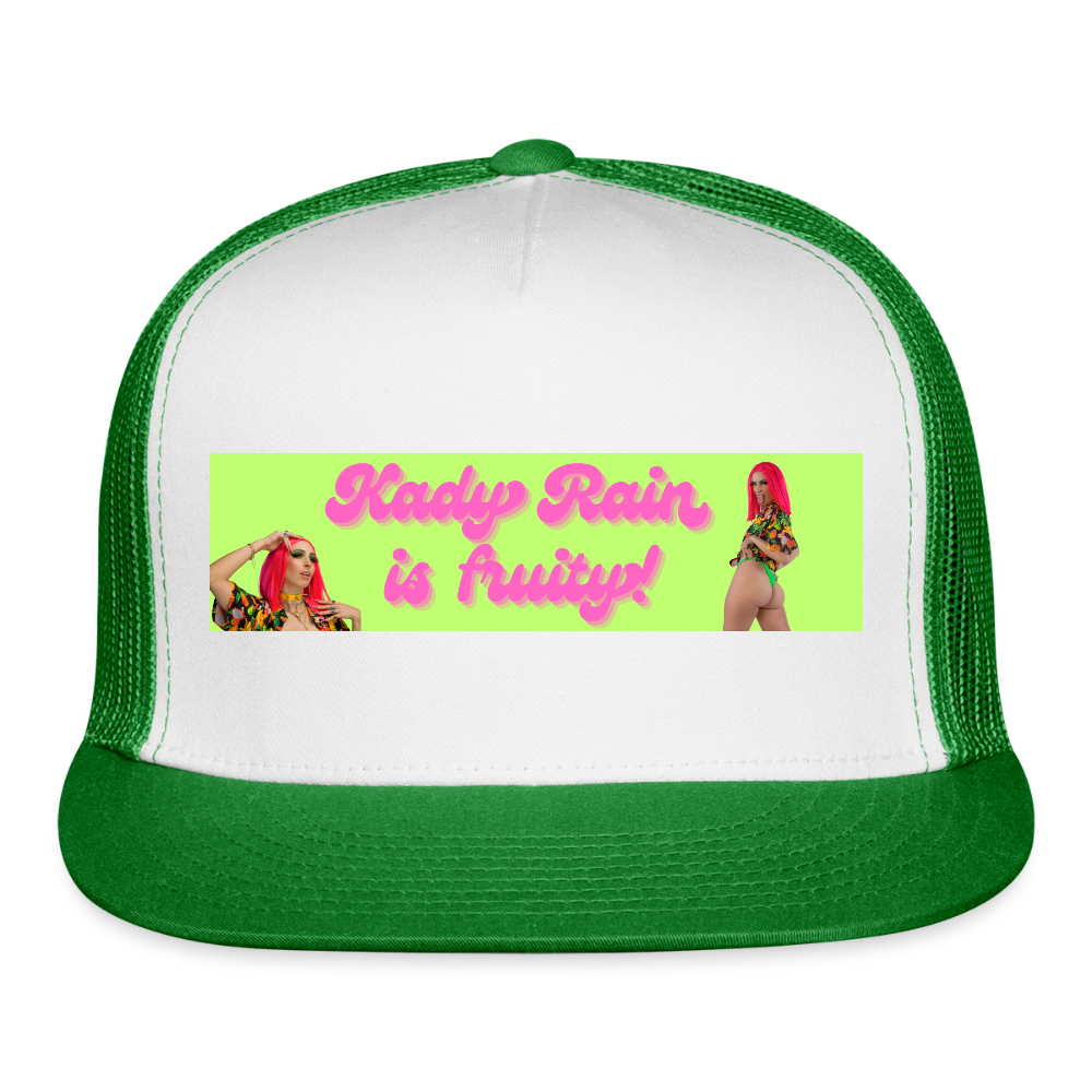 Kady Rain is Fruity Trucker Hat - white/kelly green