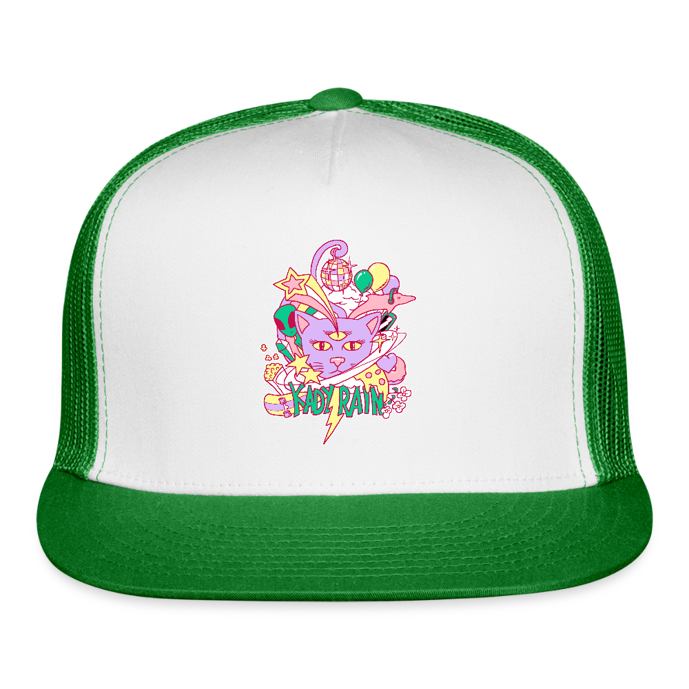 Space Cat Trucker Hat - white/kelly green