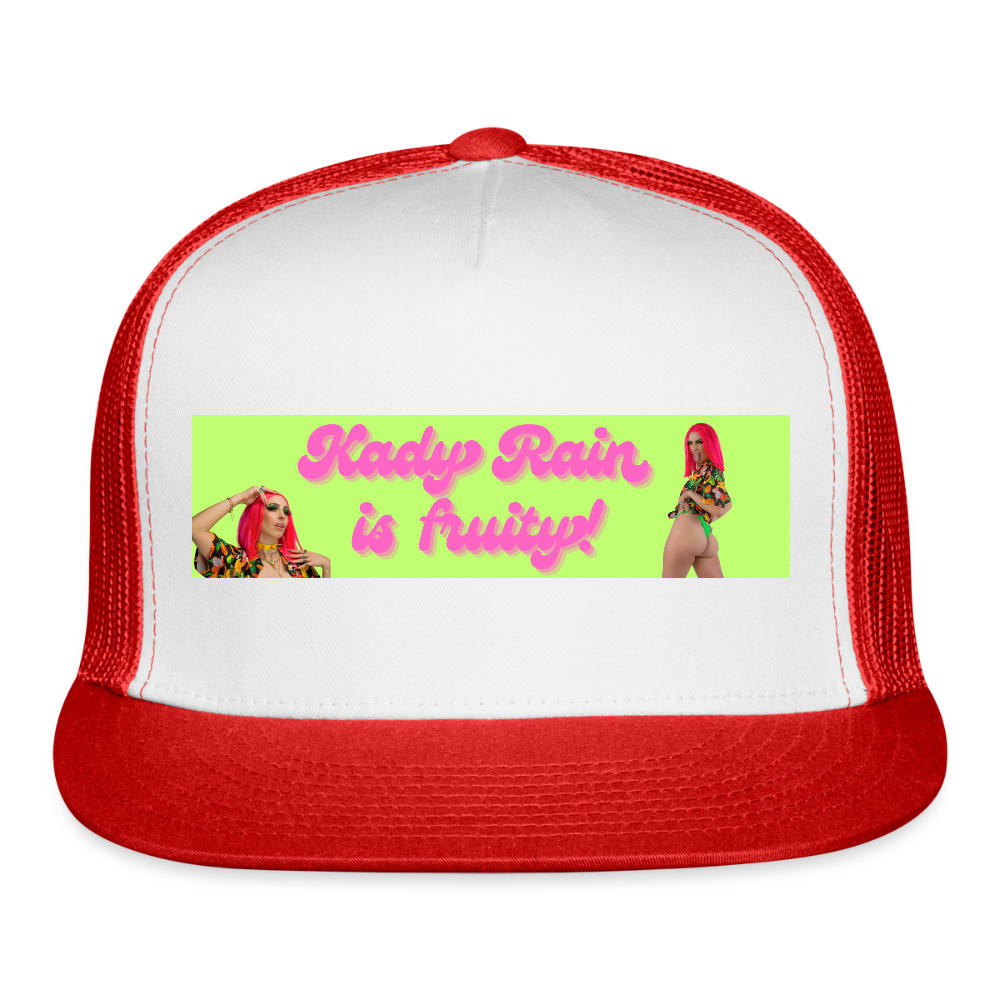 Kady Rain is Fruity Trucker Hat - white/red