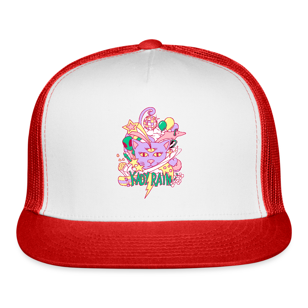 Space Cat Trucker Hat - white/red