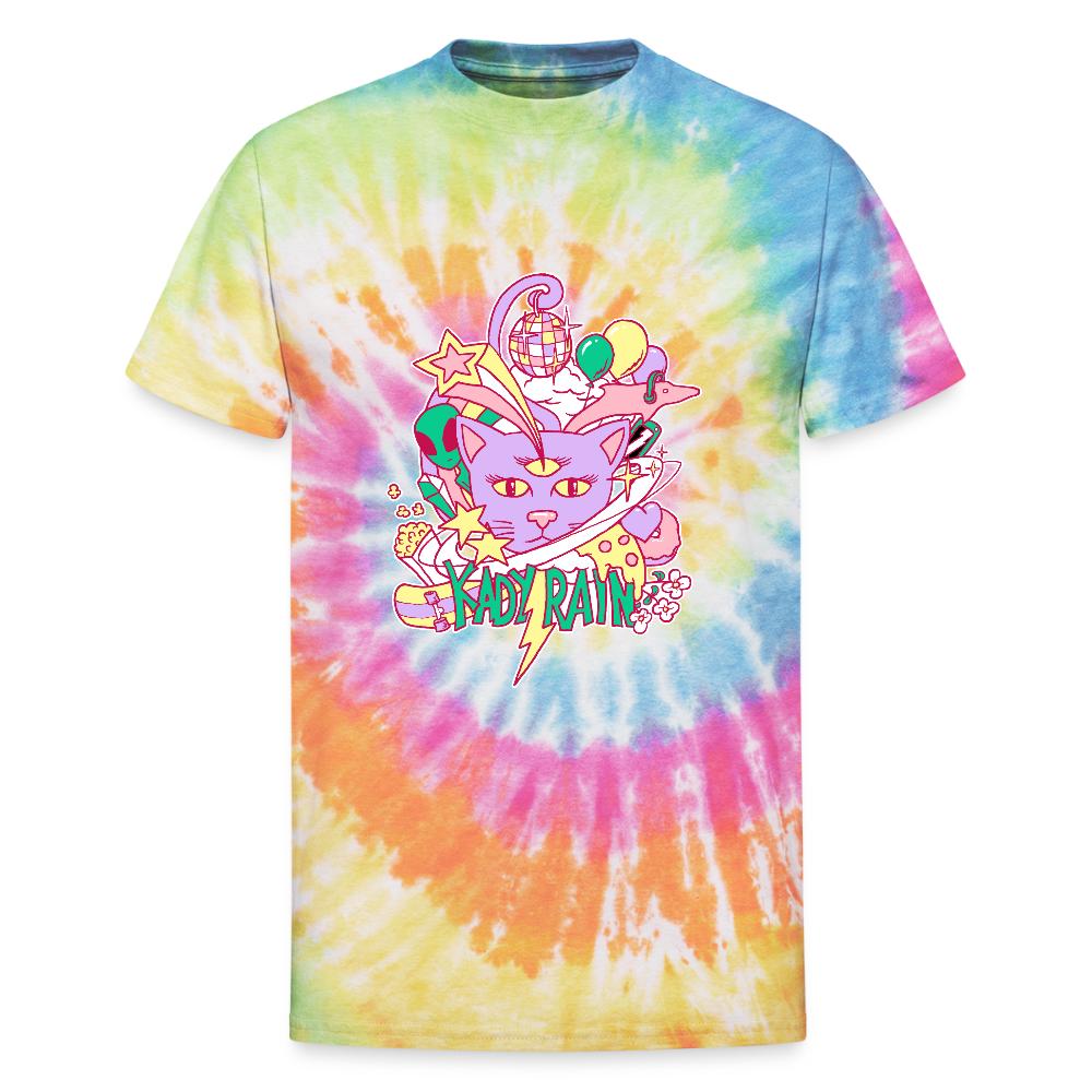 Kady Rain Space Cat Unisex Tie Dye T-Shirt - rainbow