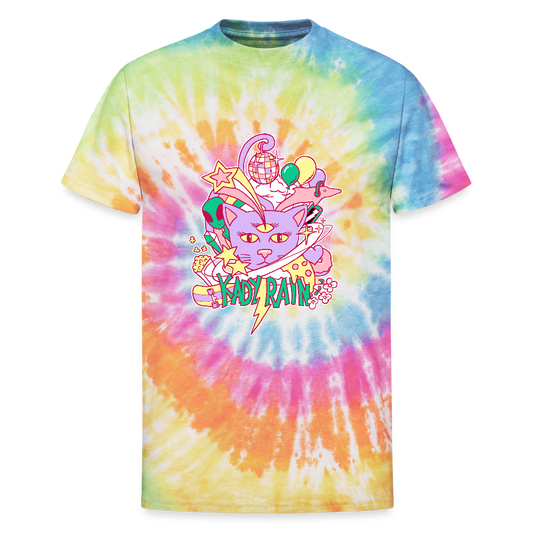 Kady Rain Space Cat Unisex Tie Dye T-Shirt - rainbow