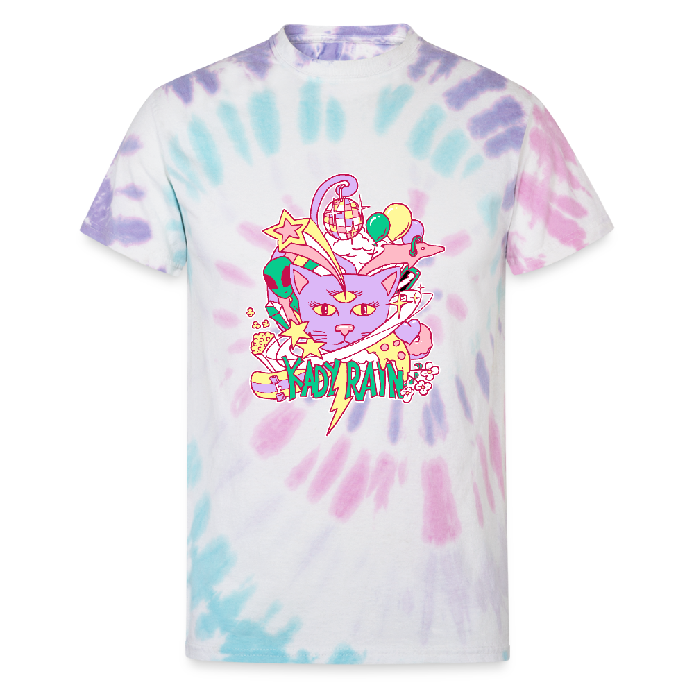 Kady Rain Space Cat Unisex Tie Dye T-Shirt - Pastel Spiral