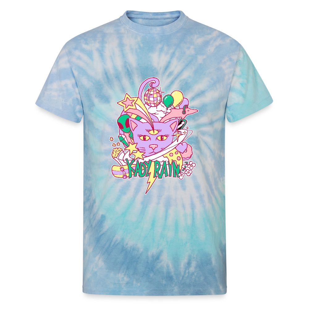Kady Rain Space Cat Unisex Tie Dye T-Shirt - blue lagoon